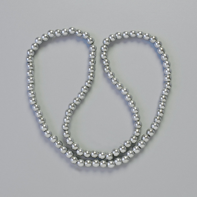 Hematite Beads, Ball Shape, Silver Color, 4 mm Diameter, 42 cm Thread Length