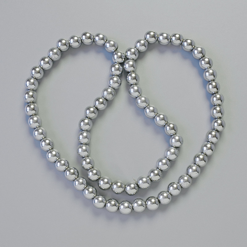 AAA-grade Hematite Beads — Smooth Round Beads, Silver Color, 6mm Diameter, 42 cm Length on Thread