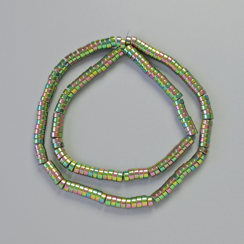 Hematite Rondelle Beads, Chameleon Color, 5x2 mm, 42 cm Length on Thread