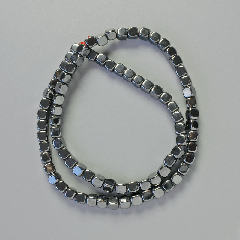 Hematite Beads Cube-Shaped with Rounded Edges, Black, 5x5 mm Diameter, 40 cm Length ±, Strand