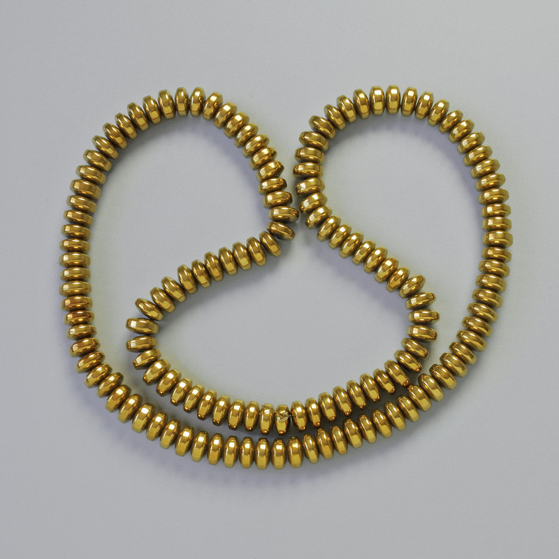 Hematite Rondelle Beads, Dark Gold Color, Diameter 6x3 mm, Length 42 cm on Thread