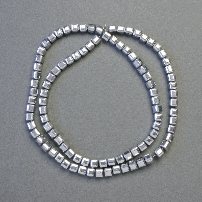 Hematite Cube Beads, Silver Color, 4x4 mm, 40 cm Strand