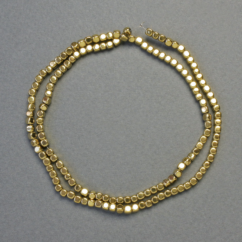 Hematite Cube Beads, Gold Color, 4x4 mm, 40 cm Strand