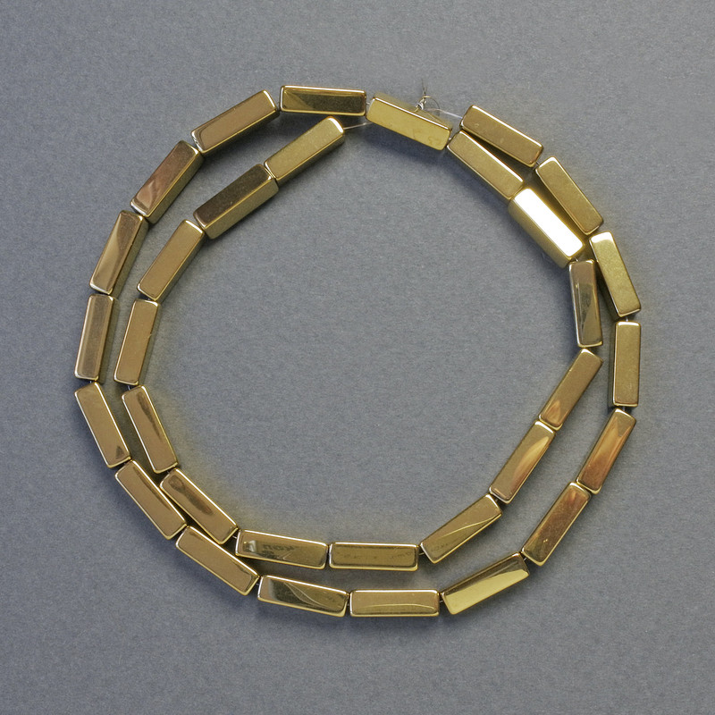 Hematite beads, rectangular shape, gold color, diameter 12x4 mm, length 42 cm, strand