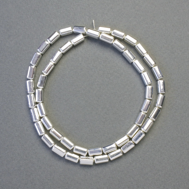 Hematite Beads, Rounded-Rectangle Shape, Silver Color, Diameter 8x4 mm, Length 42 cm - Strand