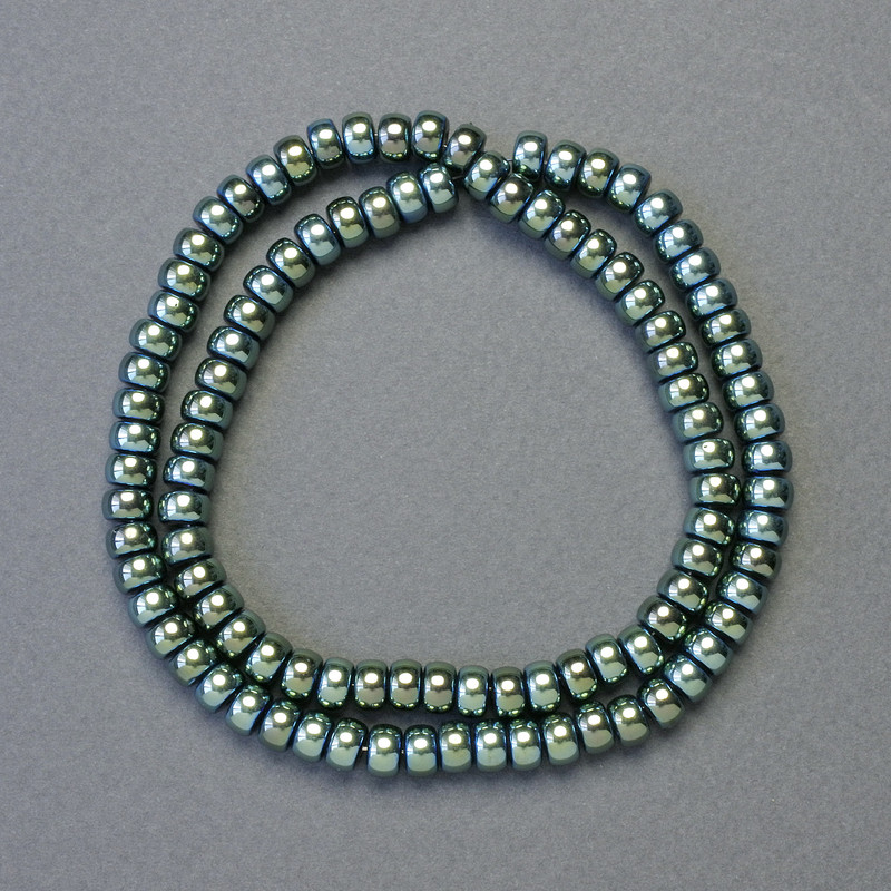 Hematite beads, rondelle, green chameleon color, diameter 6x4 mm, length 42 cm strand