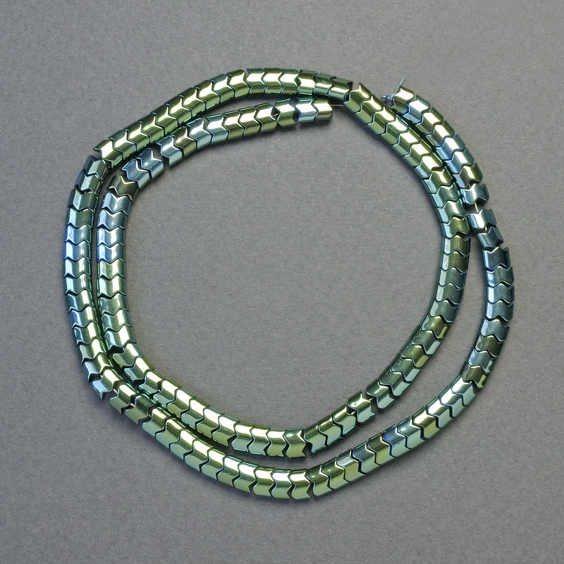 Hematite Beads Snake Zigzag Wave - Chameleon Rainbow, Gasoline, Multicolor Green, 5x4x3 mm, 41 cm strand