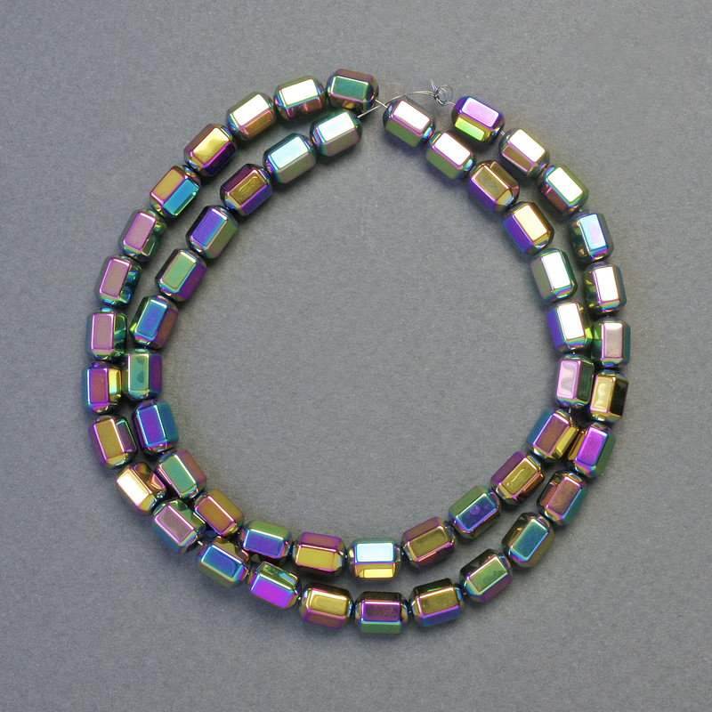 Hematite beads, hexagonal, multicolor, diameter 5x8 mm, length 42 cm, strand