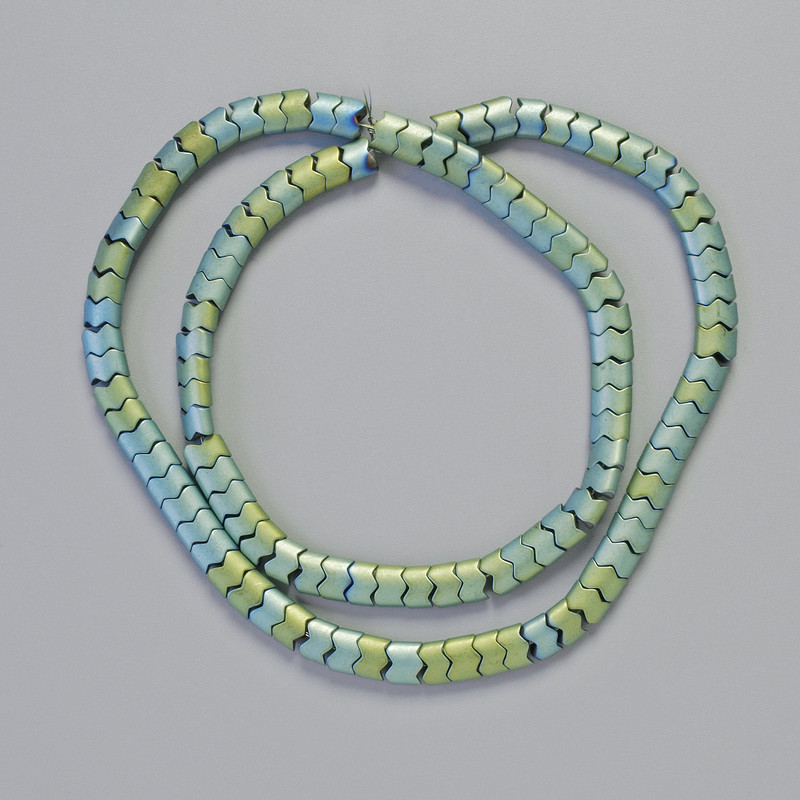 Hematite Beads Snake Zigzag Wave Pattern, Chameleon Green Color, Diameter 5x4x3 mm, Length 40 cm, Strand
