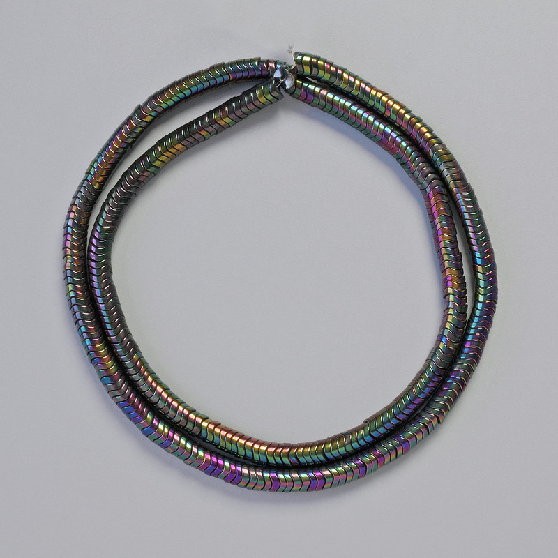 Hematite Beads, Inlay Rondelle Wave, Black Multicolor, Diameter 4x1 mm, Length 40 cm, Strand