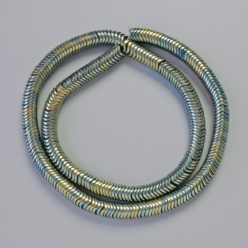 Hematite Inlay Beads, Wave Rondelle, Black Gold Chameleon color, diameter 6x1 mm, length 42 cm strand