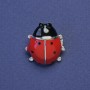 Ladybug Brooch red and black enamel with black crystals, silver-tone metal finish, 21x19 mm