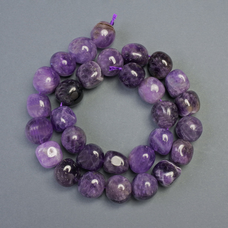 Cube-cut Amethyst Beads, Natural Stone, Diameter 14–17×14–15 mm, Thread Length 40 cm