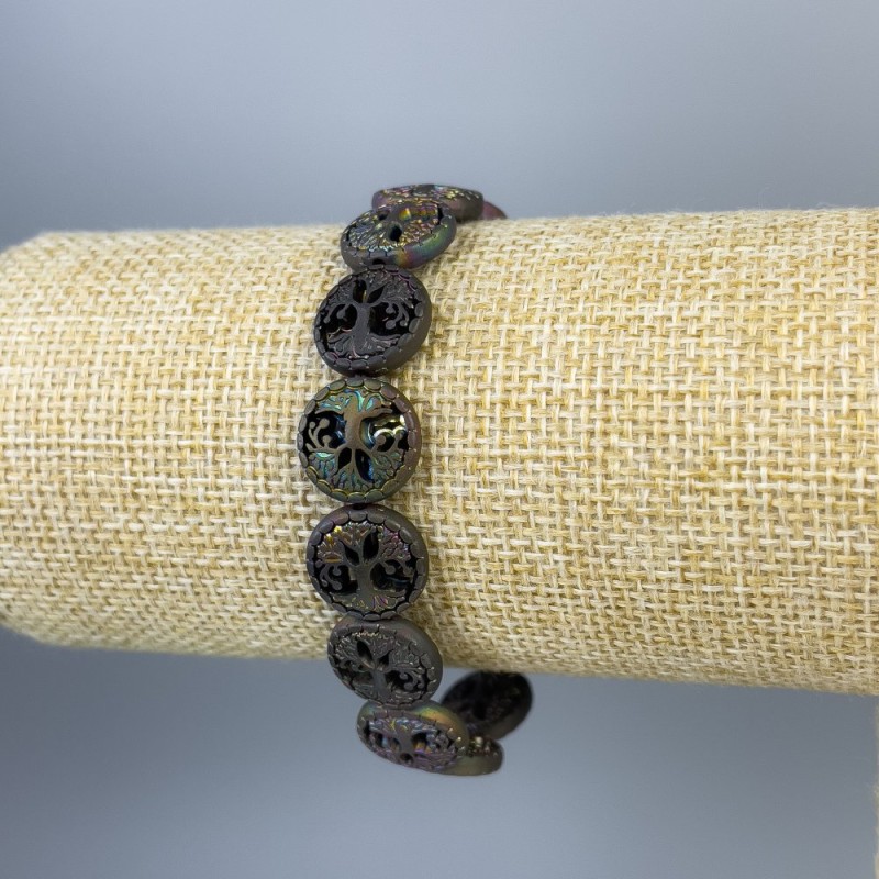 Hematite Bracelet, Assorted Wood, Multicolor, Diameter 12x4 mm, Length 18 cm, Stretch