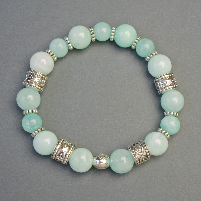Amazonite bracelet with inlays, 10 and 8 mm diameters, length 18 cm, stretch