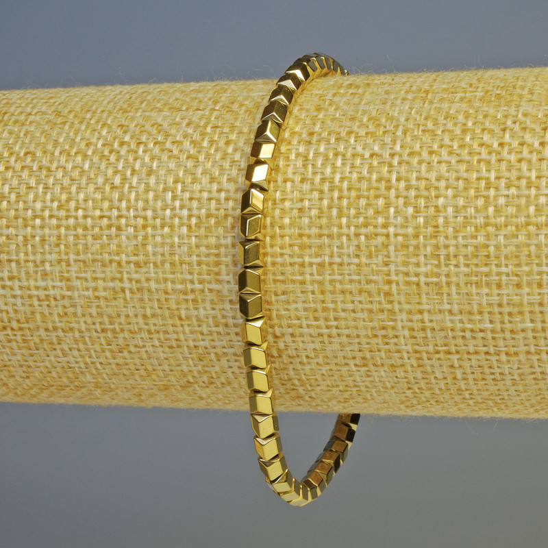 Hematite Bracelet with Hexagons - Gold Color, Diameter 3.5×3.5 mm, Length 18 cm, Stretch