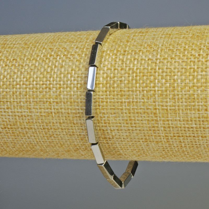 Silver-Colored Hematite Bracelet Rectangular Shape, 9x3 mm, +/-; Length 18 cm +/- Stretch