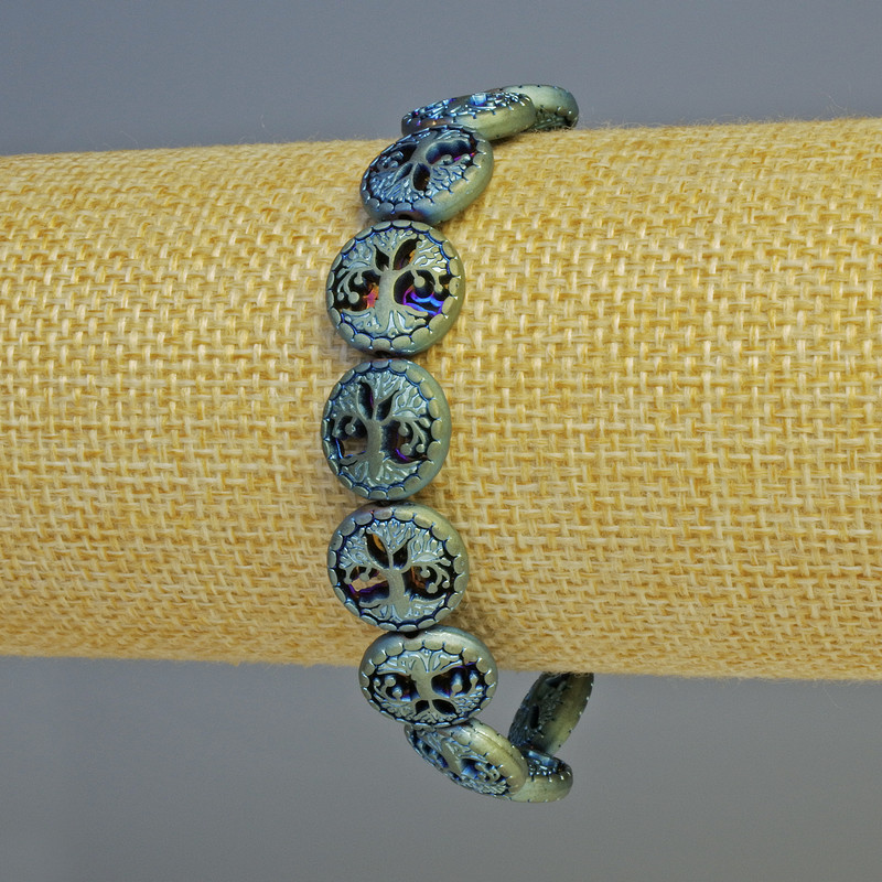 Hematite Bracelet 'Tree' Matte Chameleon Color, Diameter 12.5×4.5 mm, Length 18 cm stretch