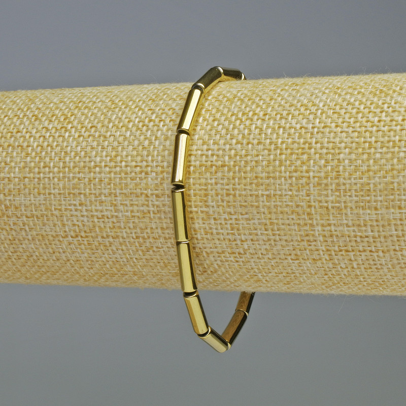 Hematite Bracelet, Cylindrical, Gold Color, Diameter 12x4 mm, Length 18 cm, Stretch
