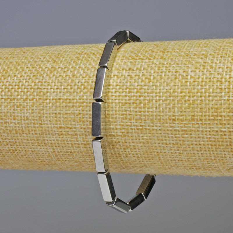 Hematite bracelet, rectangular, silver color, 12x4 mm, length 18 cm, stretch