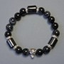 Agate Bracelet: Cylindrical Beads 8×5 mm and Smooth Round Bead 10 mm, 18 cm Stretch