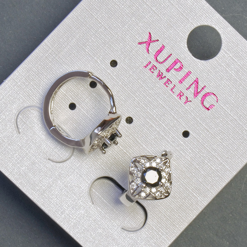 Xuping Rhombus Earrings with Black Stones 15x10mm Rhodium-plated