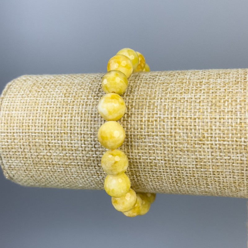 Jadeite Beaded Bracelet 10mm Faceted Round Beads, 18cm length, stretchy