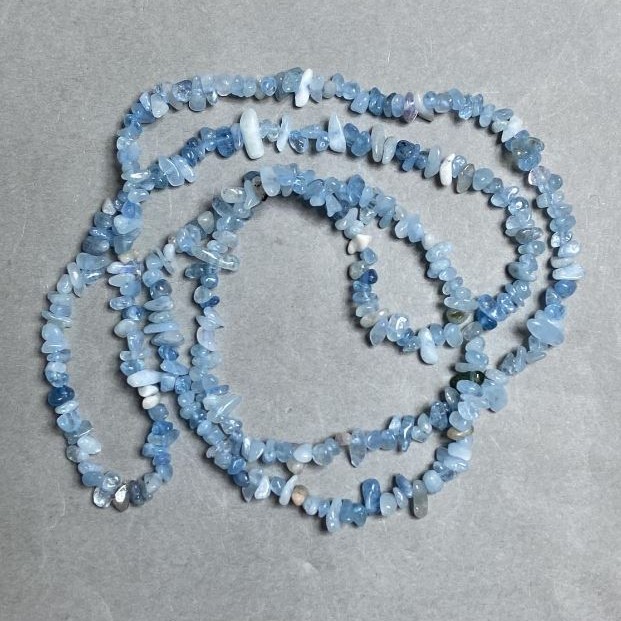 Aquamarine Beads on Beading Thread, Natural Stone Chips, Diameter 5-11×3-4 mm, Length 80 cm