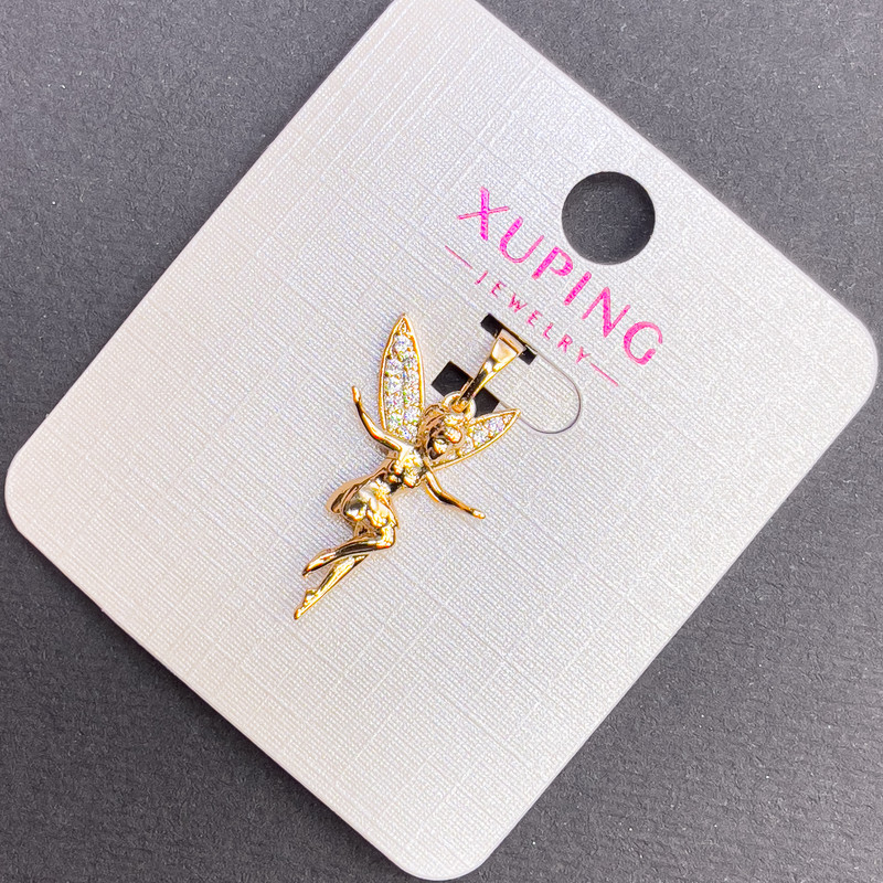 Pendant Xuping Fairy with White Crystals, diameter 14 mm, length 27 mm, 18K gold plating