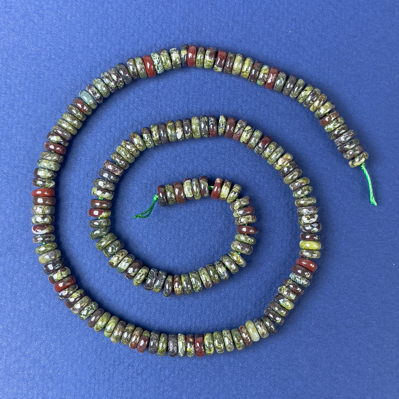Natural Stone Jasper 'Dragon's Blood' Rondelle Beads 6x2mm on a Thread, Length 39 cm+