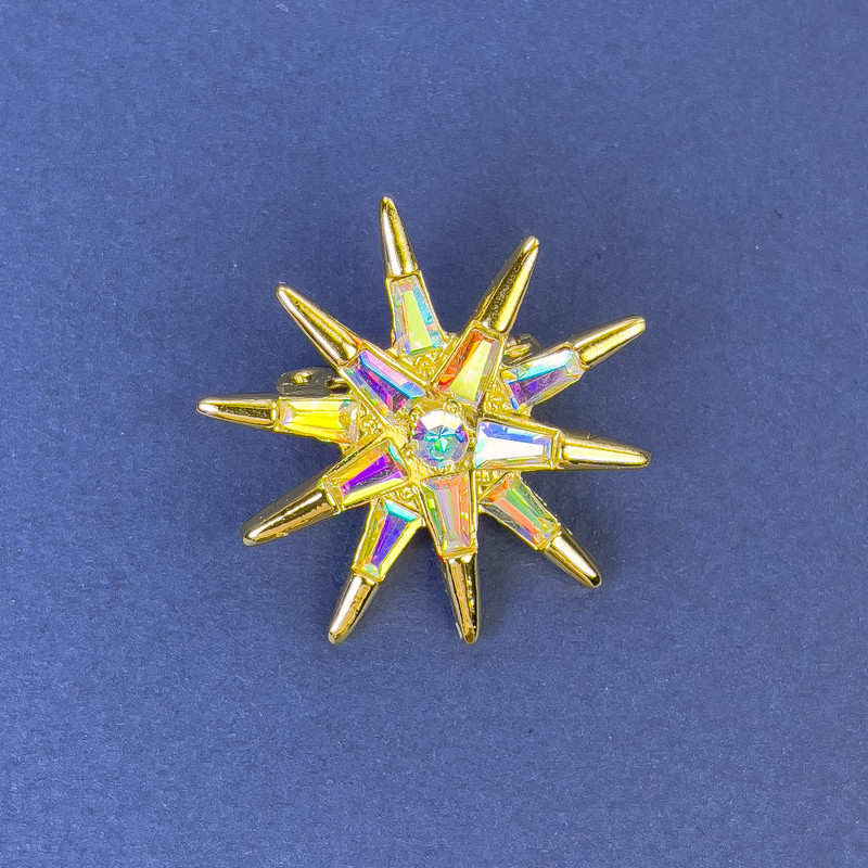Brooch Star Rainbow Rhinestones Golden Metal 30mm+