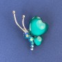 Butterfly Brooch, diameter 34x21 mm, vivid green Cat's Eye with rhinestones, silver-tone metal