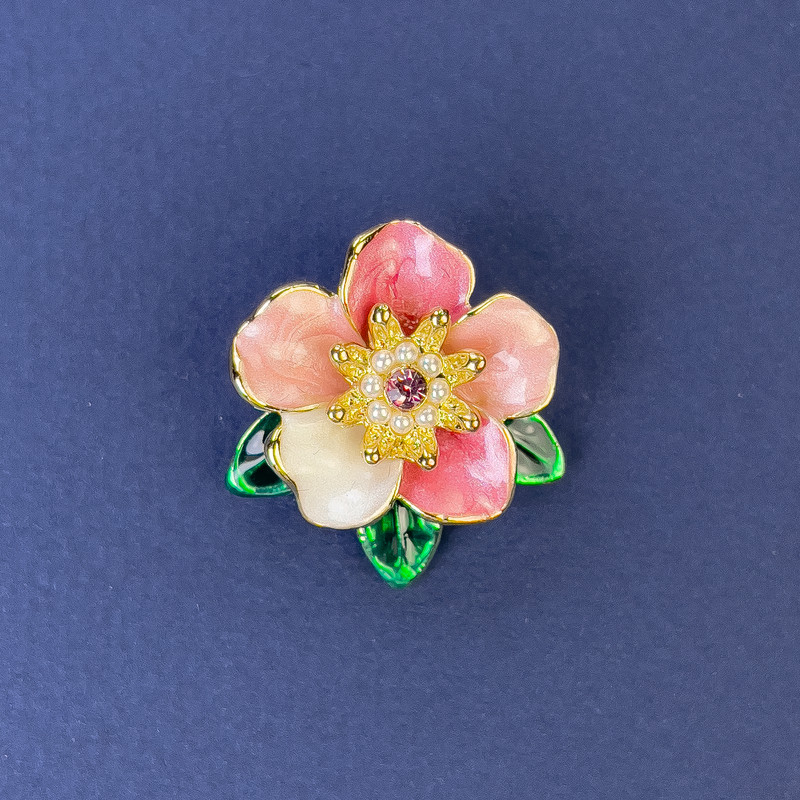Flower Brooch, diameter approximately 25 mm, multicolored enamel and crystals