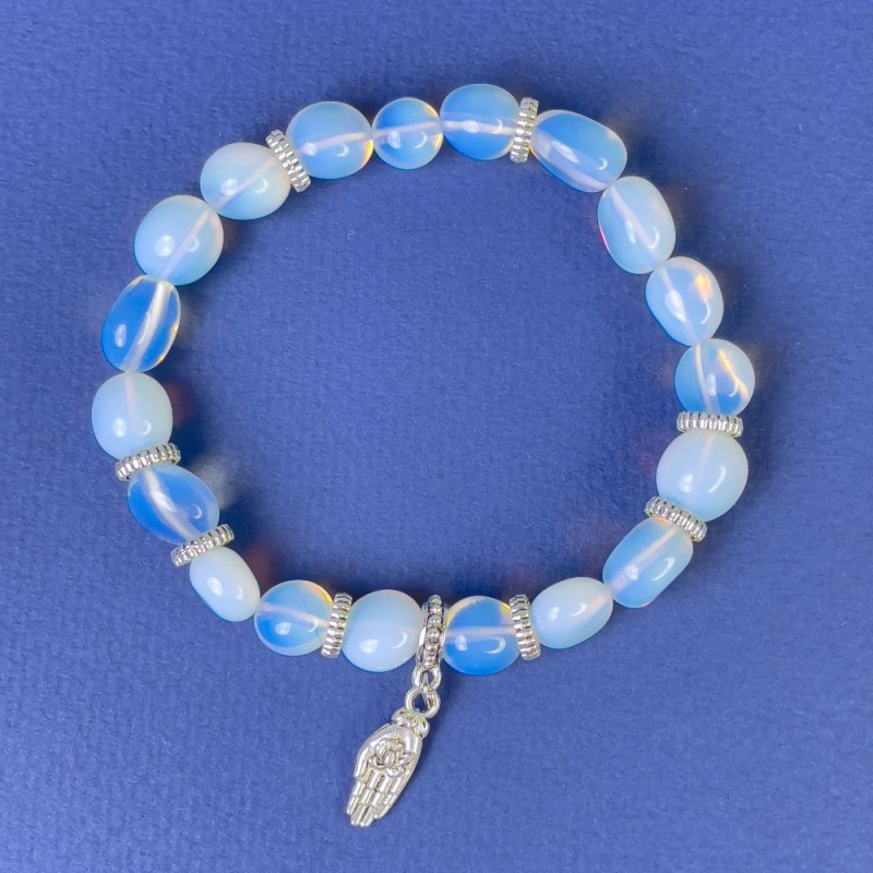 Moonstone bracelet, faceted beads, diameter 9-12×9 mm ± rondelle 8×5 mm ± with metal inlays, length 18 cm ± stretch