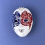 Brooch 'Mask' with white, black and burgundy enamel, white crystals, silvery metal 27×39mm+