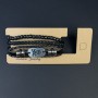 Triple eco-leather bracelet with metal inserts, adjustable, length 18-24 cm, black
