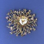 Sale! Accent Brooch with Yellow Crystals and Yellow Crystal, Bronze-Gold Metal Finish, 55 mm Diameter +