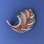 Sale! Feather Brooch with White and Red Crystals, dark-silver-toned metal, diameter 47×34 mm +