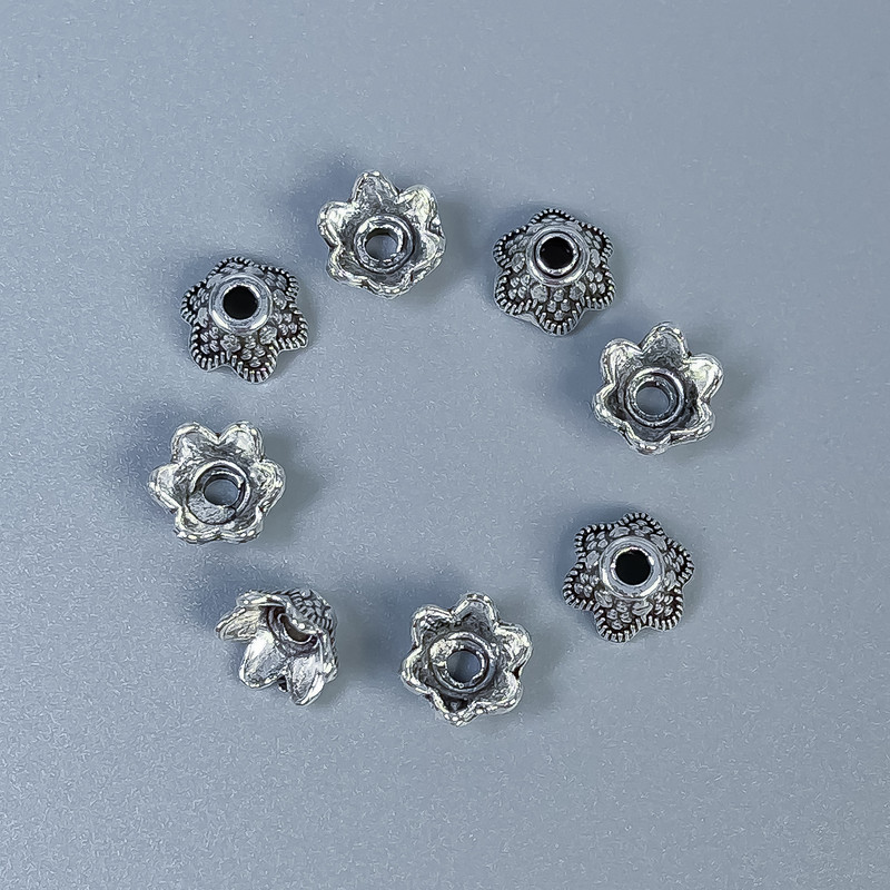 End Cap Findings for Beads, Silver Color, d8×4, 5×1-mm ± hole, Ø 2 mm ± packaging 32 pcs
