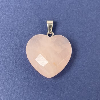 Heart Pendant, Natural Faceted Rose Quartz Stone, 20×20×8×25 mm+
