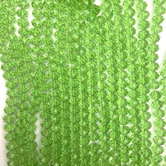 Light-green Czech Crystal Beads on Beading Thread, Transparent, Faceted Rondelle, 8x6 mm, Length 40 cm + -