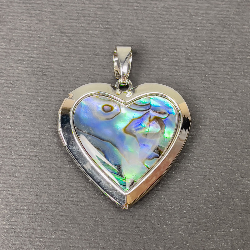 Haliotis Heart Pendant in Silver-Toned Metal, 29x28mm ± for Photo Storage