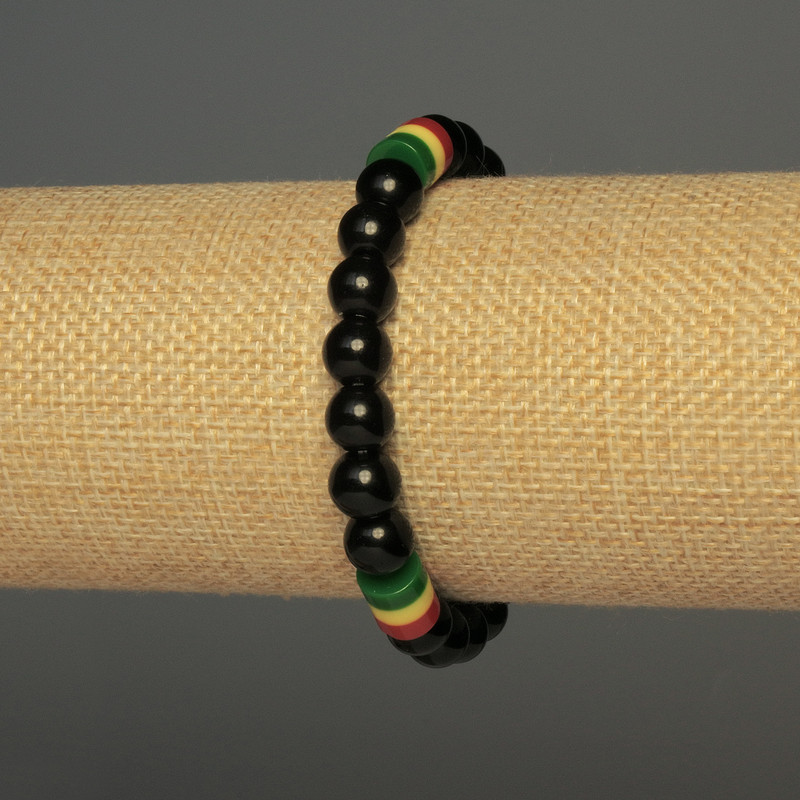 Agate Bracelet with Smooth Pressed Beads, 8 mm Diameter, Acrylic Inlay 9×8 mm, 18 cm Length, Stretch