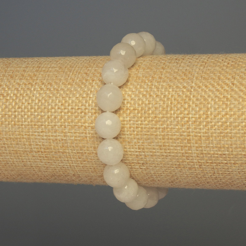 Bracelet with White Quartz Faceted Beads, 10 mm diameter, 18 cm length, stretch