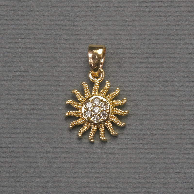 Pendant 'Sun', diameter 12×16 mm ±, white crystals, gold-tone metal