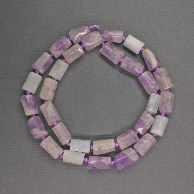 Faceted amethyst natural gemstone beads, cylindrical, diameter 7×11 mm, length 41 cm ±