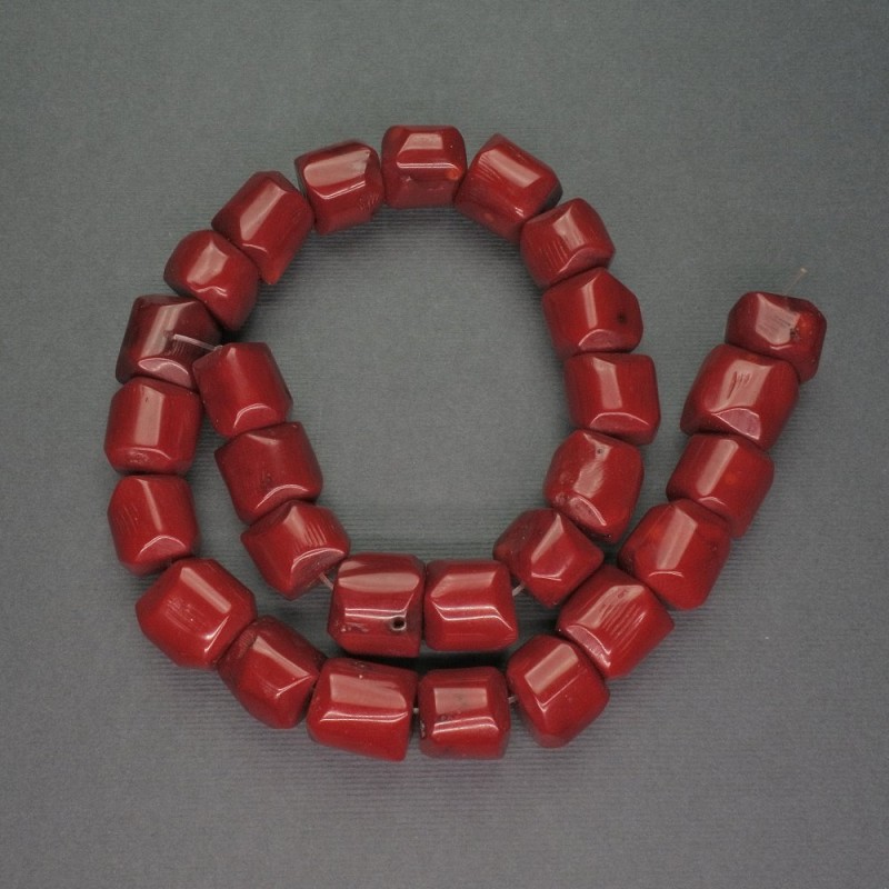 Natural red coral beads, faceted cut, diameter 15x15 mm, length 40 cm