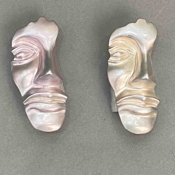Accent Face Brooch, Silver-Violet Mix, 55×24 mm ±, Silver-Tone Metal