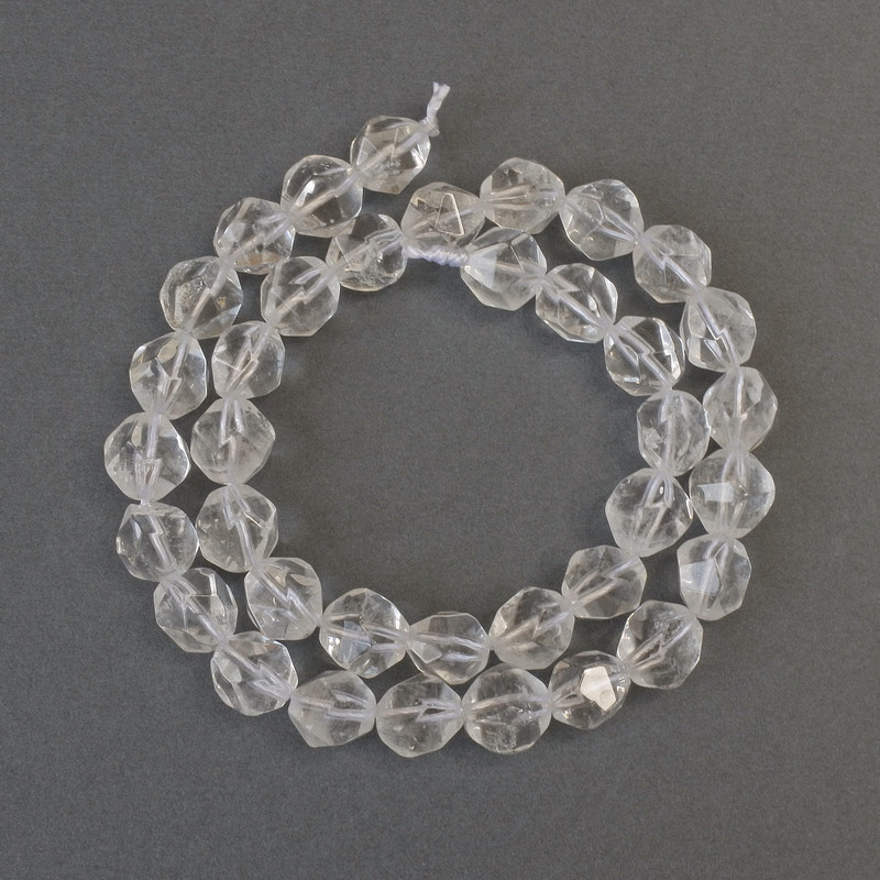 Rock crystal beads, faceted, 9×8 mm diameter, 38 cm long on thread