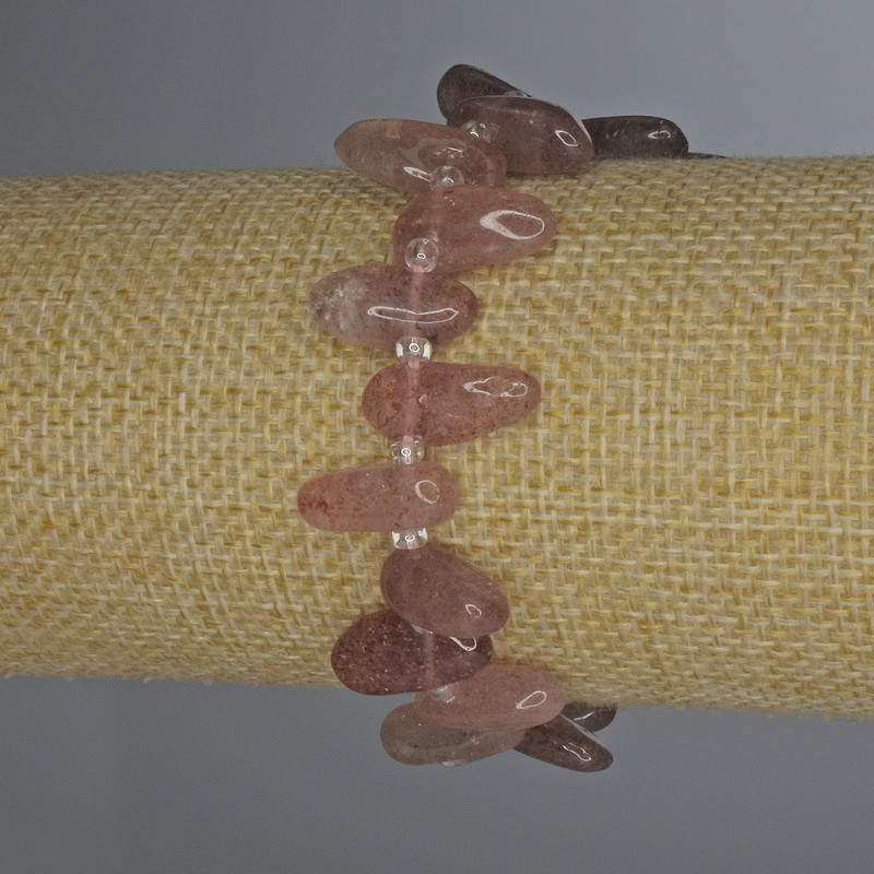 Rose quartz bracelet, tumbled, 12-16 x 8-12 mm +/- with seed beads, 18 cm length, elastic